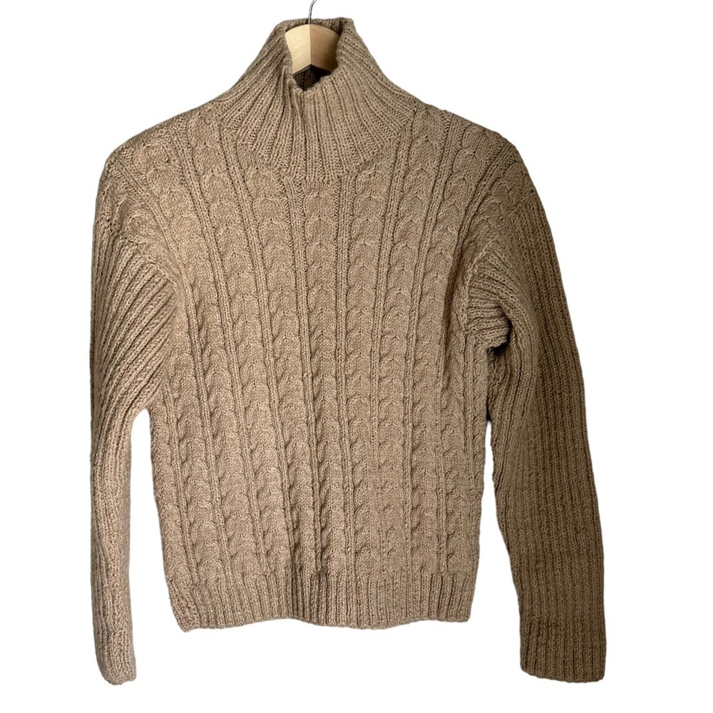 Tumble Weaver Womens Vintage Alpaca Hand Knit Cable Pattern Turtleneck Sweater M
